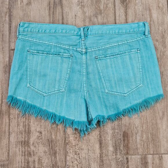 We The Free Shorts Womens 30 Teal Denim Cut Off Raw Hem Mini Shortie Festival - Picture 5 of 9